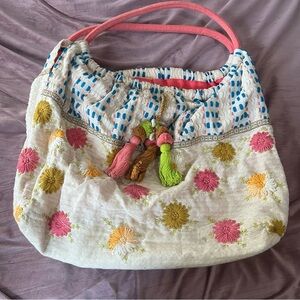 Floral whimsy boho Embroidered Tote Bag - Multicolor beach spring bag